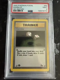 1999 Pokemon Fossil Gambler 1st Edition 60/62 PSA 9 - Image 1