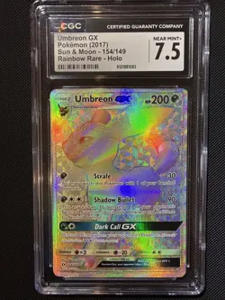 2017 POKEMON SUN&MOON #154 SECRET RAINBOW RARE UMBREON GX CGC 7.5 - Image 1