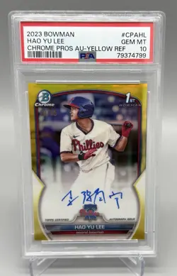 2023 Bowman 1st Hao Yu Lee Chrome Auto Yellow /75 Rookie PSA 10 - Tigers - Image 1