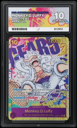 Monkey D. Luffy One Piece English Alt Art OP05-119 SEC Gear 5 ACE GEM MINT 10 - Image 1