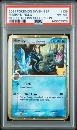 2021 POKEMON SWSH BLACK STAR PROMO CELEBRATIONS COLL #136 MIMIKYU-HOLO PSA 8 - Image 1