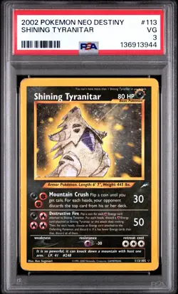 2002 Pokemon Neo Destiny Shining Tyranitar 113/105 PSA 3 “VERY GOOD” - Image 1
