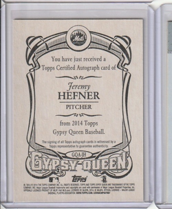 2014 Topps Gypsy Queen Jeremy Hefner Autograph New York Mets GQA-JH - Image 2