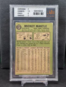 1967 O-Pee-Chee #150 Mickey Mantle BVG 2 New York Yankees OPC Rare - Image 2