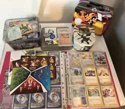 Huge Pokemon Card Collection Lot Binder Tins Holos EX GX V Full Art Accessories - Image 1