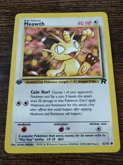 Meowth 62/82 1st Edition Team Rocket Non Holo Pokemon Card - Image 1