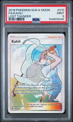 2018 POKEMON SUN & MOON LOST THUNDER #210 FULL ART/KAHILI PSA 9 - Image 1