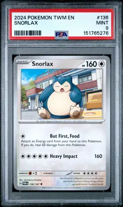 2024 POKEMON TWM EN-TWILIGHT MASQUERADE #136 SNORLAX PSA 9 - Image 1
