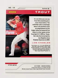 2019 Panini Obsidian Mike Trout #15 Prizm Los Angeles Angels - Image 2