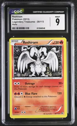 CGC 9 - Reshiram #28 Pokemon Legendary Treasures Holo - Image 1
