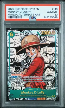 2025 One Piece Op13-Carrying Will Monkey D Luffy Manga Alternate Art PSA 10 #118 - Image 1