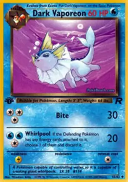 1x Dark Vaporeon - 45/82 - Uncommon - 1st Edition Heavily Played Pokemon G1 - Te - Image 1