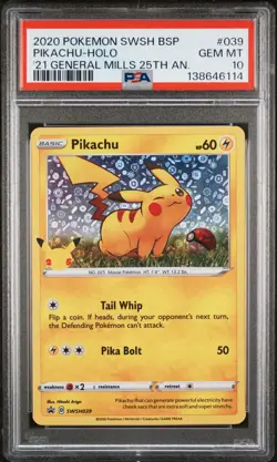 2020 Pokemon 25th Anniversary General Mills Promo 039 Pikachu Holo PSA 10 - 6114 - Image 1