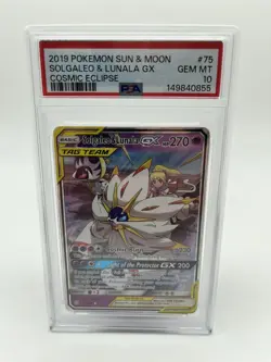 2019 Pokemon Sun Moon Cosmic Eclipse Solgaleo Lunala GX #75/236 PSA 10 GEM MINT - Image 1
