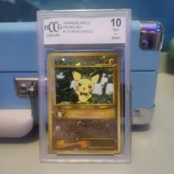 BECKETT 10 GEM MINT JAPANESE NEO 2 REVERSE HOLO PICHU (CRACKED CASE, CARD FINE) - Image 1