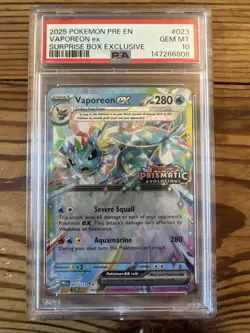 Vaporeon EX Prismatic Evolutions Stamped Surprise Box Promo Card PSA 10 023/131 - Image 1