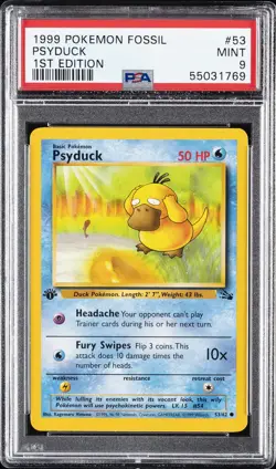 1999 POKEMON FOSSIL 1ST EDITION #53 PSYDUCK PSA 9 - Image 1