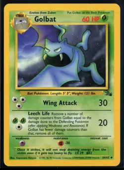 1999 Classic - Fossil Golbat #34 Non Holo Pokemon Card - Image 1