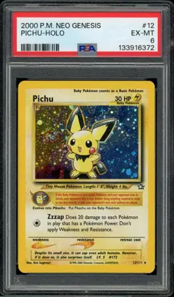 2000 Pokemon Neo Genesis 12 Pichu Holo Rare PSA 6 EX MT Swirl - Image 2