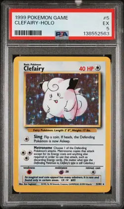 1999 POKEMON BASE SET UNLIMITED #5 CLEFAIRY-HOLO PSA 5 - Image 1