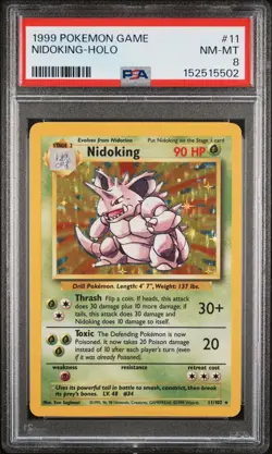 Nidoking 11/102 Holo Rare Pokemon 1999 WOTC Unlimited Base Set PSA 8 #11 - Image 1