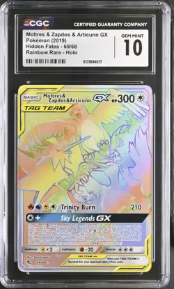 2019 MOLTRES & ZAPDOS & ARTICUNO GX TAG TEAM HIDDEN FATES POKEMON CGC10 69/68 - Image 1