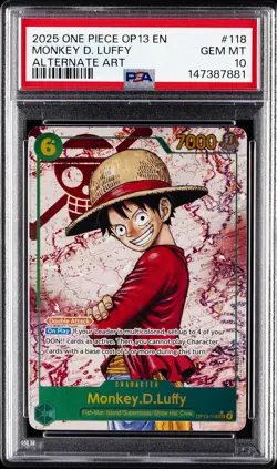 2025 ONE PIECE OP13-CARRYING ON HIS WILL ALTERNATE ART MONKEY D. LUFFY PSA 10 - Image 1