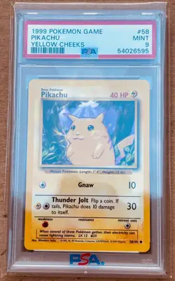 Pokemon Game Base Set Unlimited Pikachu Yellow Cheeks 58/102 PSA 9 MINT 1999 - Image 1