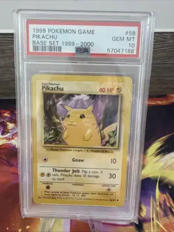 1999 Pokemon Base Set Pikachu Card 58/102 Unlimited Yellow Cheeks, PSA 10 - Image 1