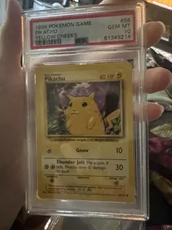 1999 Pokemon Base Set Pikachu Card 58/102 Unlimited Yellow Cheeks, PSA 10 - Image 1