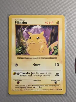 Pokemon TCG Pikachu Base Set Shadowless Yellow Cheeks Card 58/102 LP Free Ship - Image 1