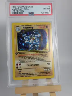 1999 POKEMON GAME BASE SET UNLIMITED #8 MACHAMP-HOLO 1ST PSA 8 EDITION NM - Image 2