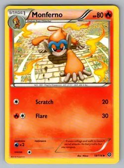 Monferno 19/114 Uncommon Steam Siege Pokemon LP - Image 1
