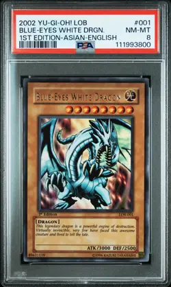 Yu-Gi-Oh! Blue-Eyes White Dragon Ultra Rare 1st Edition LOB-001 PSA 8 Mint AE - Image 1