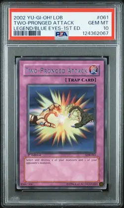 2002 YU-GI-OH! LOB-LEGEND OF BLUE EYES WHITE DRAGON TWO-PRONGED ATTACK PSA 10 - Image 1