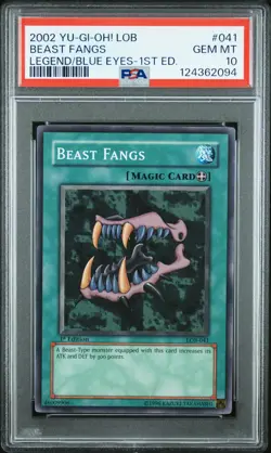 2002 YU-GI-OH! LOB-LEGEND OF BLUE EYES WHITE DRAGON 1ST ED BEAST FANGS PSA 10 - Image 1