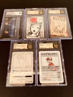5 Graded Cards, 1st Edition One Piece Wanted Deck Nami, Nico Robin, Pokemon Read - Image 1