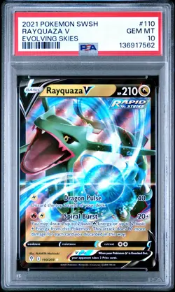 2021 POKEMON SWORD & SHIELD EVOLVING SKIES #110 RAYQUAZA V PSA 10 - Image 1