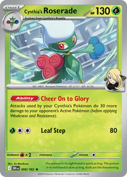 Cynthia's Roserade 008/182 Rare Destined Rivals Pokemon NM - Image 4