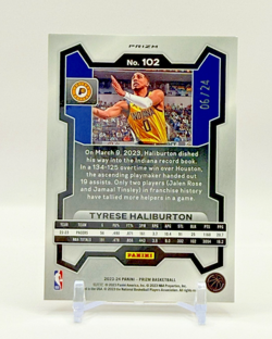 Tyrese Haliburton 2023-24 Panini Prizm NBA Gold Sparkle Prizm /24, Pacers #102 - Image 2