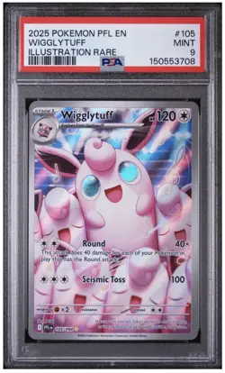 2025 Pokemon Pfl En-Phantasmal Flames #105 Wigglytuff Illustration Rare PSA 9 - Image 1