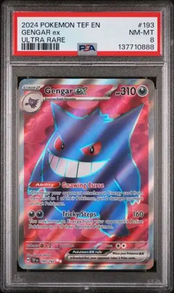 2024 Pokemon TEF EN Temporal Forces #193 Gengar EX Ultra Rare 193/162 PSA 8 - Image 1