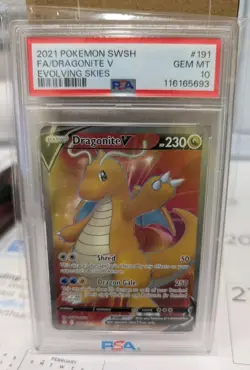 2021 POKEMON SWORD & SHIELD EVOLVING SKIES #191 FULL ART/DRAGONITE V PSA 10 - Image 1