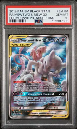 PSA 10 Mewtwo & Mew GX SM191 Alternate Alt Art Promo Tag Team Pokemon Card - Image 1