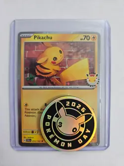 Pikachu 051/162 Pokemon Day 2026 Anniversary Stamped NM With coin - Image 1