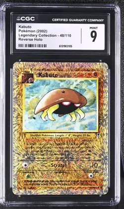 CGC 9 MINT Kabuto 48/110 Legendary (collection) Reverse Holo Pokemon Card - Image 1