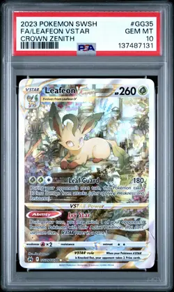 2023 POKEMON SWORD & SHIELD CROWN ZENITH #GG35 FULL ART/LEAFEON VSTAR PSA 10 - Image 1