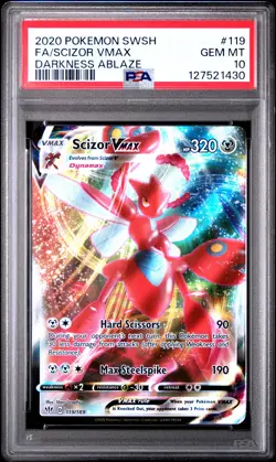 2020 POKEMON SWORD & SHIELD DARKNESS ABLAZE #119 FULL ART/SCIZOR VMAX PSA 10 - Image 1