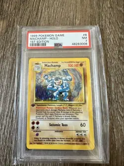 1999 POKEMON GAME #8 MACHAMP-HOLO 1st EDITION PSA GRADED 7 - Image 1
