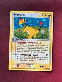 AMPHAROS 1/115 EX Unseen Forces DOUBLE HOLO SWIRL rare Pokemon TCG card NM+ - Image 1